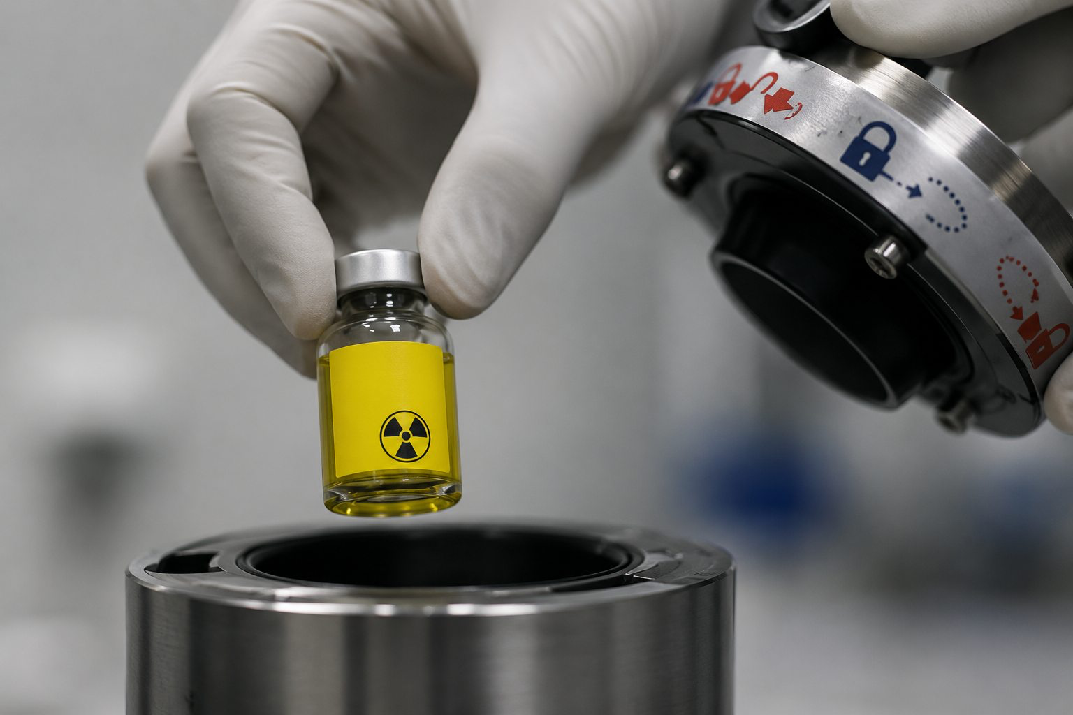 Technicien travaillant dans un laboratoire radiopharmaceutique
